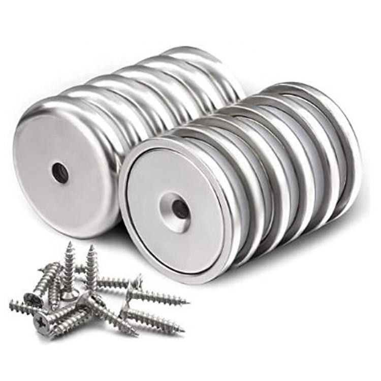 Runde Basis Tasse Neodym Magnet Topf mit schweren Einsatz CounterSunk Loch und Edelstahl-Schrauben