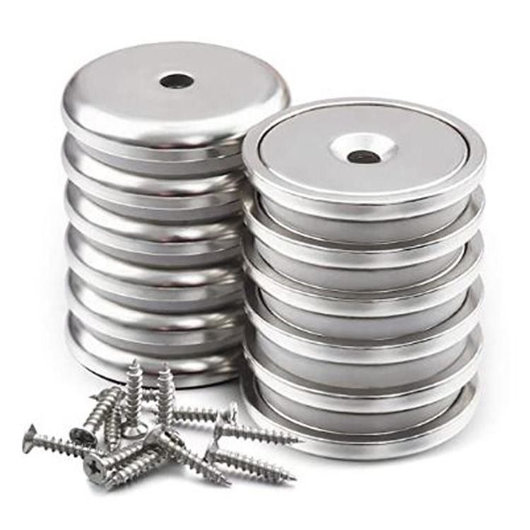 Runde Basis Tasse Neodym Magnet Topf mit schweren Einsatz CounterSunk Loch und Edelstahl-Schrauben