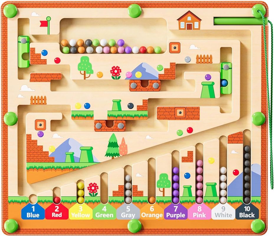 Magnetische Puzzle-Tisch aus Holz Farbe und Zahl Montessori-Labyrinth-Spielzeug für Kleinkinder