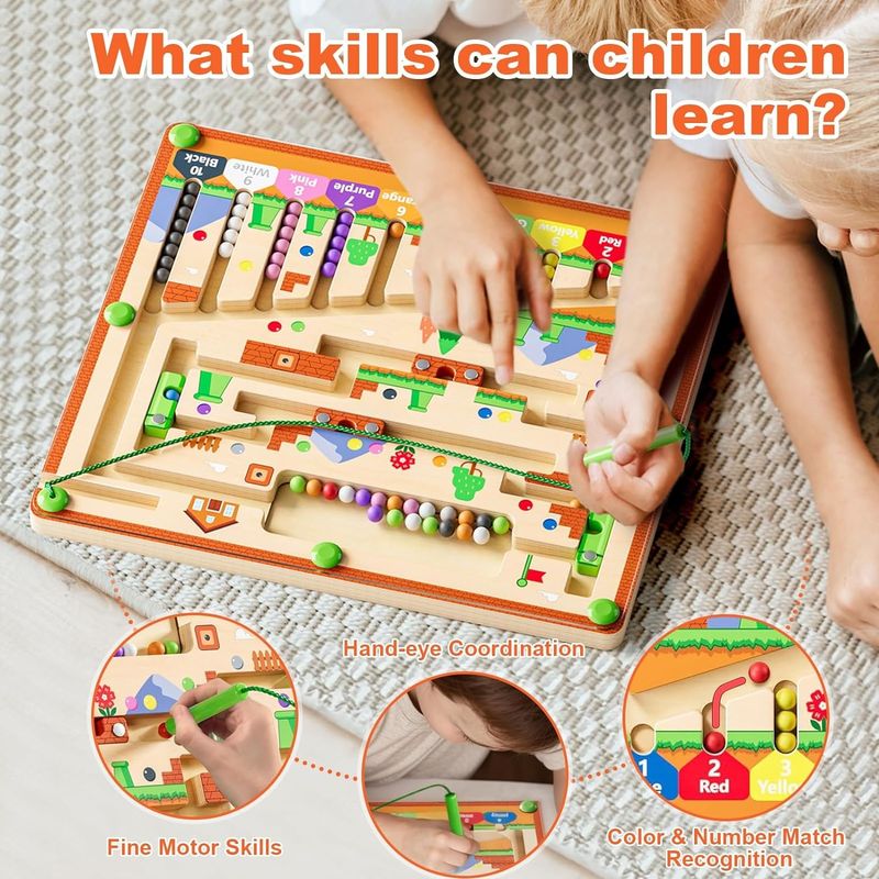 Magnetische Puzzle-Tisch aus Holz Farbe und Zahl Montessori-Labyrinth-Spielzeug für Kleinkinder