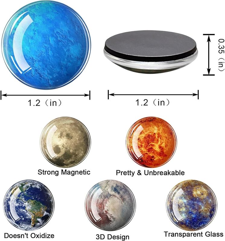 12PCS Powerful Planets Glaskühlschrank Magnet für Tafel Unterrichtsdekoration