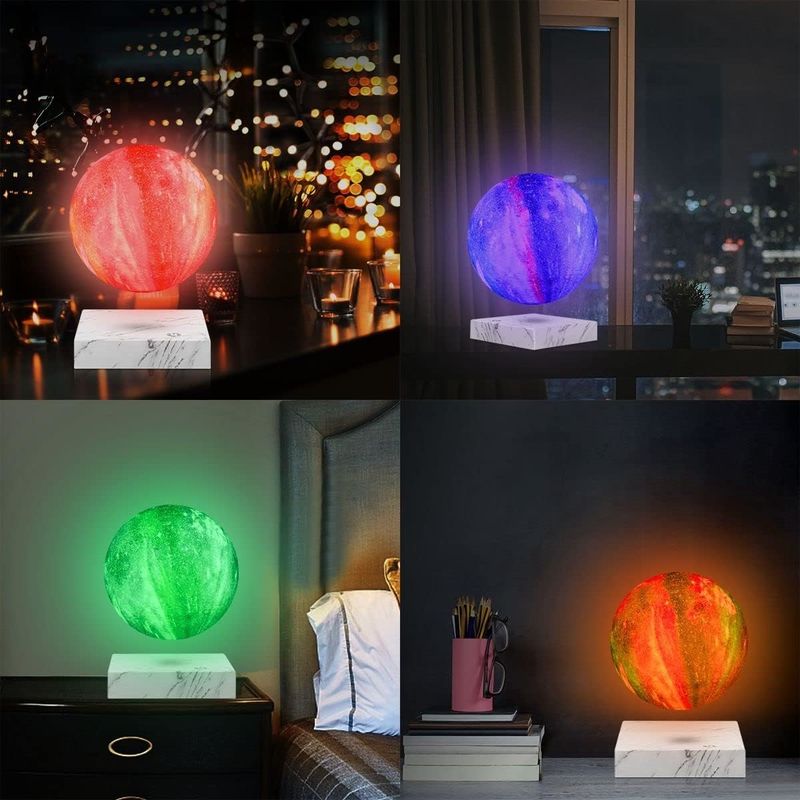 Rotation Harz Magnetische Levitationslampe Schwebende Mondkugel mit 16 Farben 3D