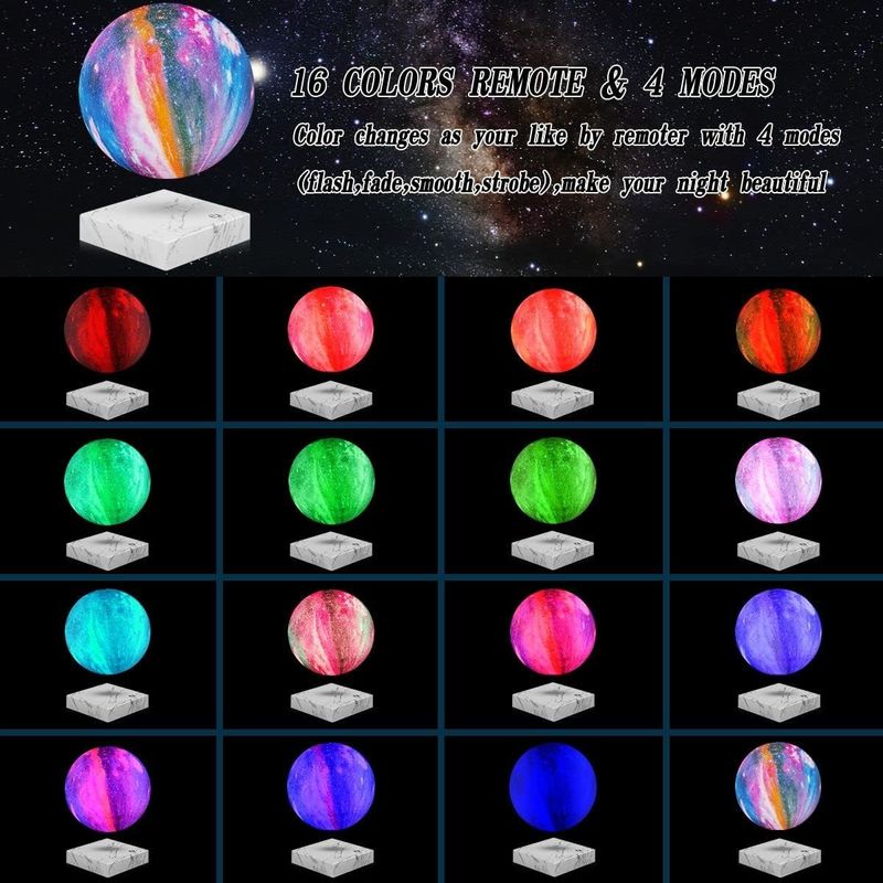 Rotation Harz Magnetische Levitationslampe Schwebende Mondkugel mit 16 Farben 3D