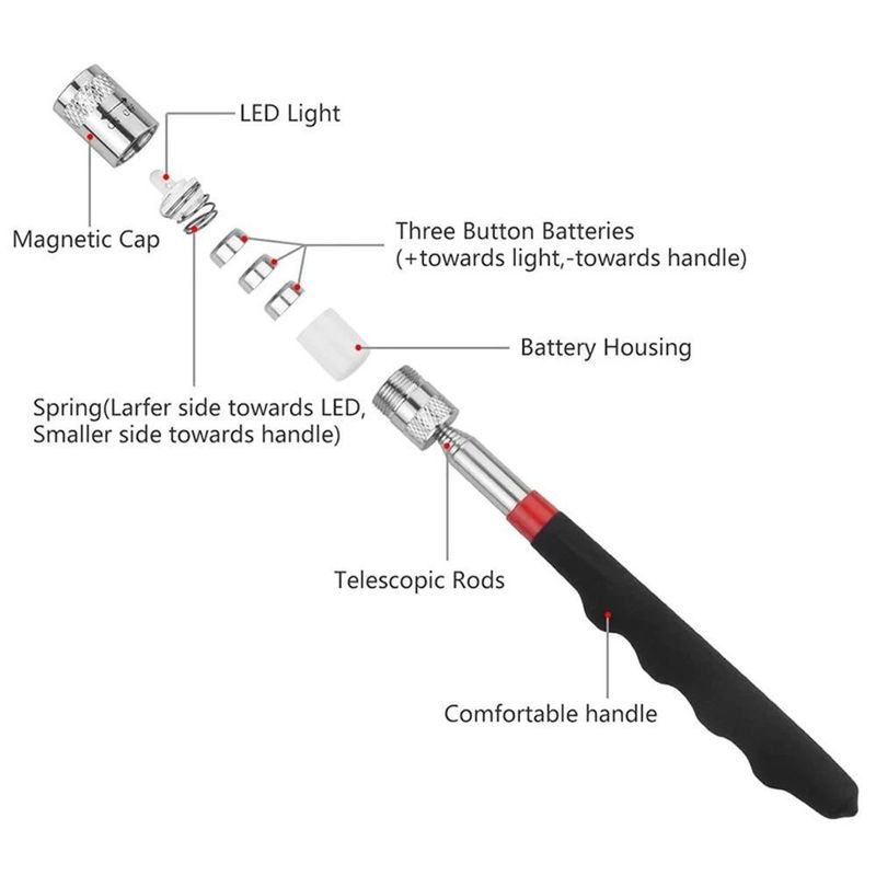 Teleskopischer Magnetstift mit Lichtmagnet-Aufnahmegerät Ausdehnbarer Aufnahmegestang für das Aufnehmen